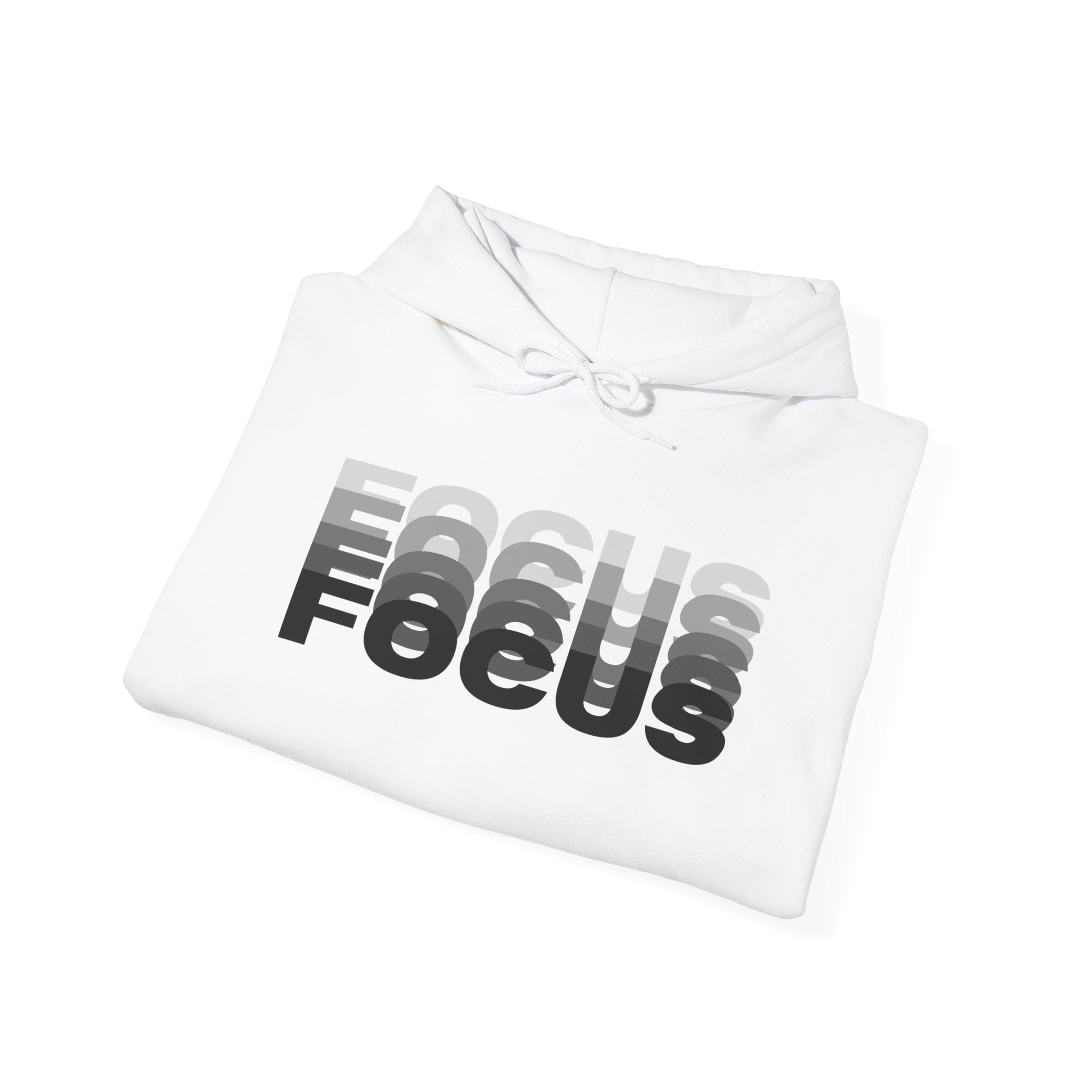 FOCUS Hoodie — Mirrored Typography Motivational Sweatshirt